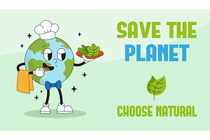Earth day poster with groovy planet, an Illustration by Valerie Bodnar