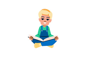 Smiling child reading a book in a, an Object Illustration by pikepicture
