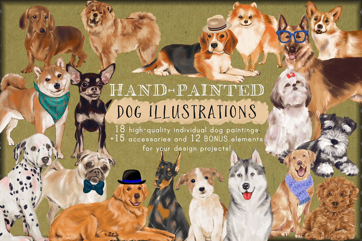 Hand-Painted Dogs Clip-Art, an Animal Illustration by Cynthia Arre (Photo 1 of 6)