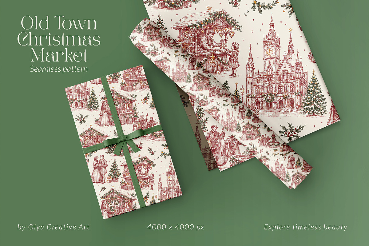 Vintage Christmas Toile Pattern, a Pattern Graphic by Olya Creative (Photo 4 of 10)