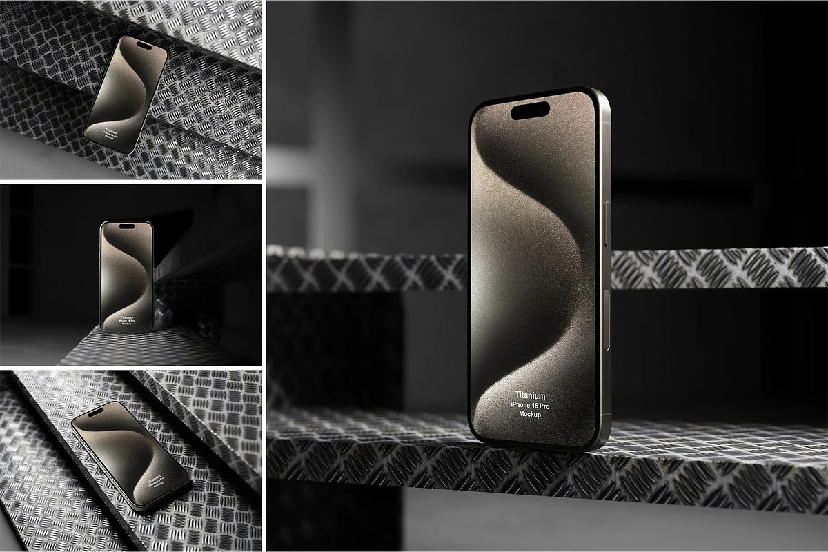 iPhone 15 Pro with Titanuim Mockup, an iPhone Mockup by zippypixelstudio (Photo 1 of 5)