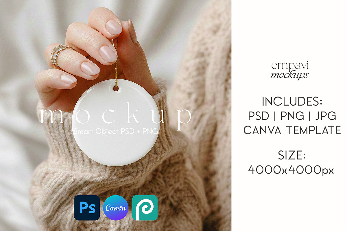 Christmas Ornament Mockup, a Merchandise Mockup by EmpaviMockups (Photo 1 of 6)