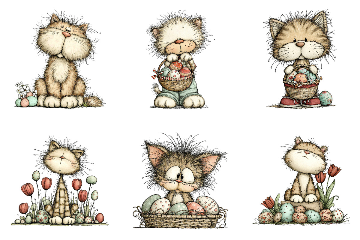 Whimsical easter cats clipart, an Illustration by CreationArt (Photo 3 of 7)
