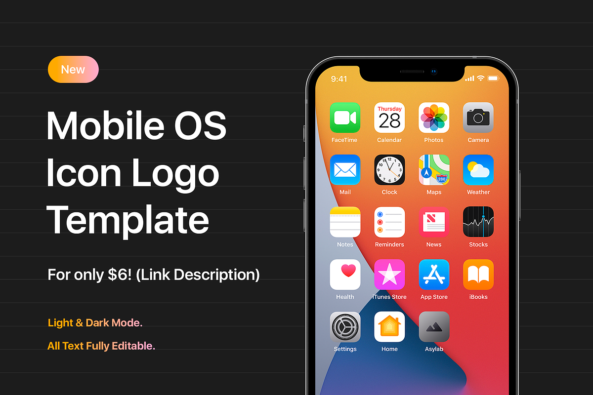 Mobile OS Icon Template Mockup - PSD