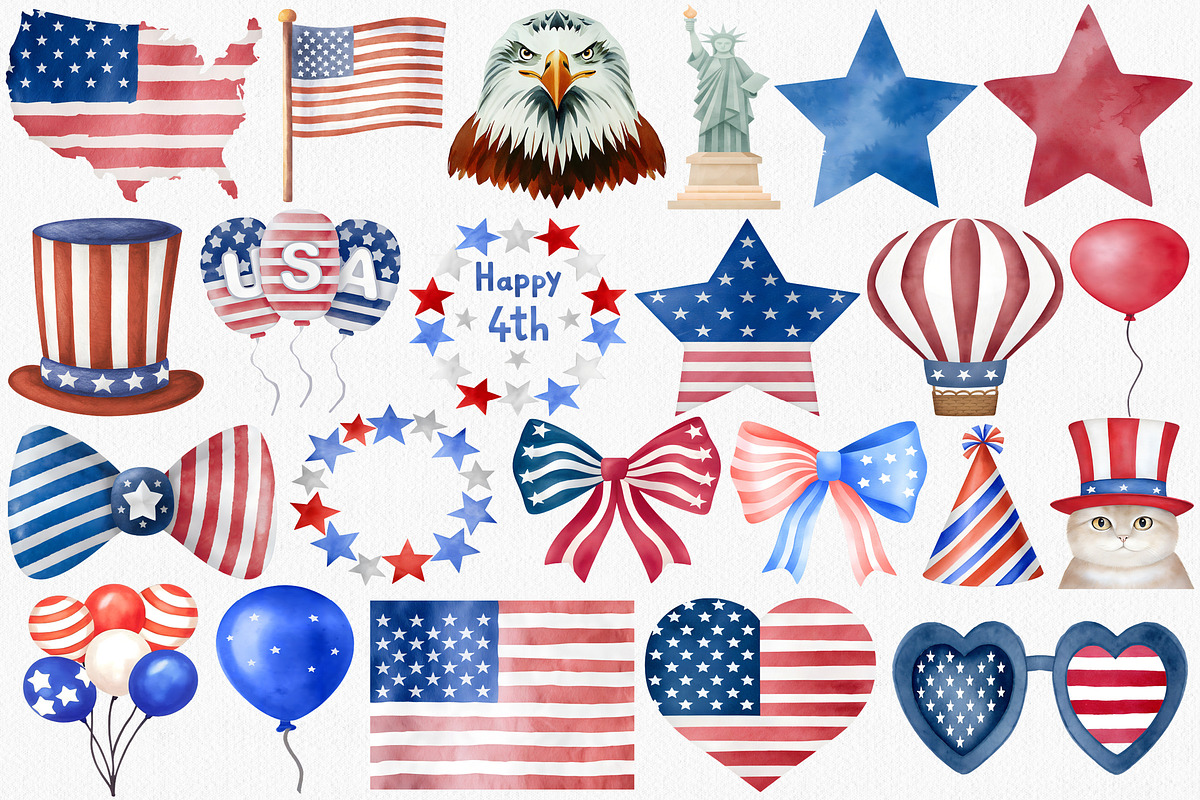 Watercolor 4th Of July Clipart Set, an Illustration by CropUp Creative (Photo 2 of 4)