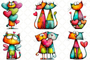 Quirky Valentine Cats Clipart, an Animal Illustration by Black Bird Studio (Thumbnail 5 of 6)