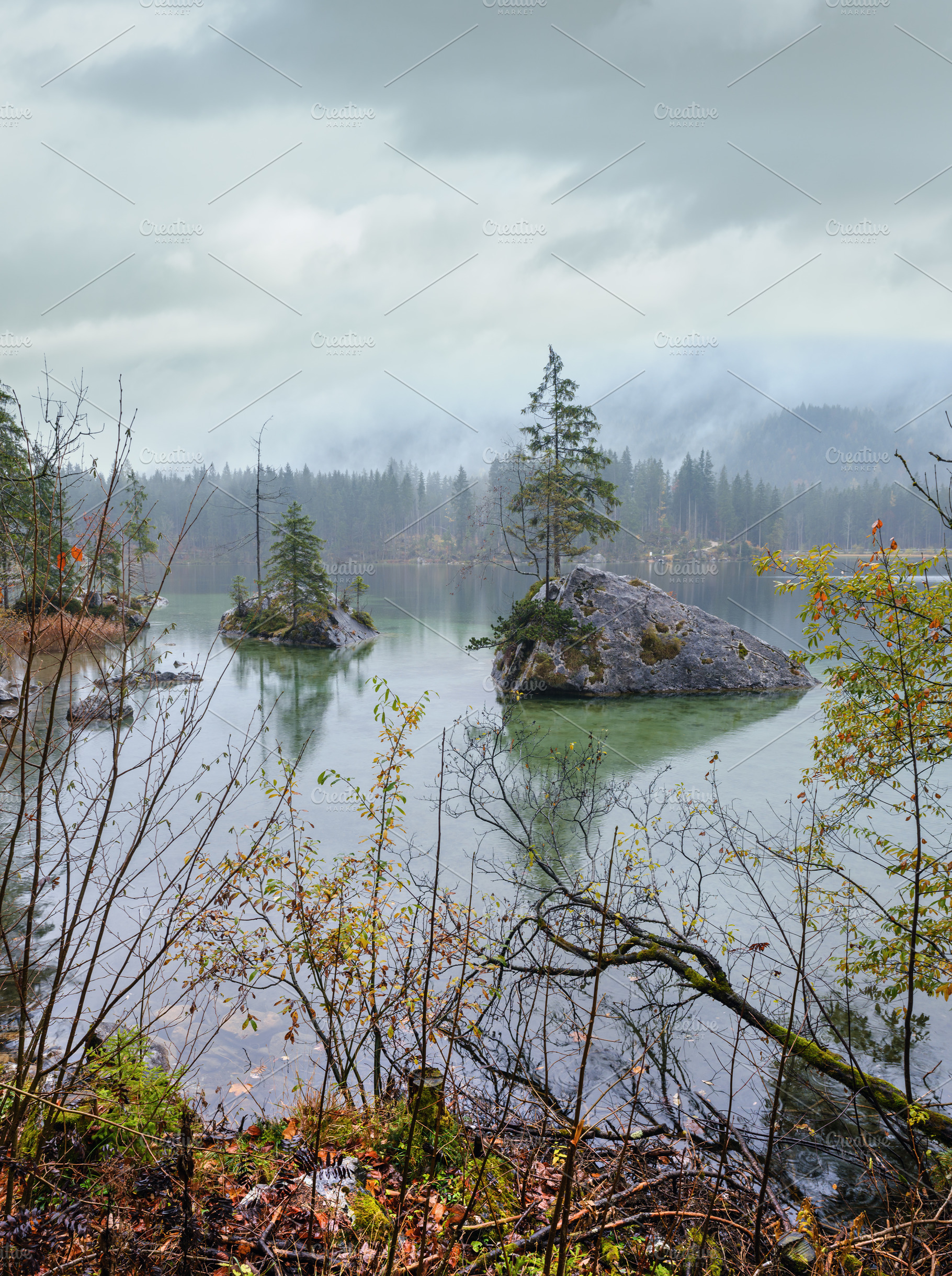 Mountain alpine autumn lake Hintersee, Berchtesgaden national pa, a Nature Photo by YuriyB