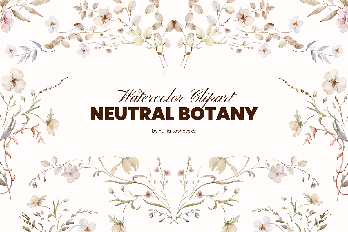 Neutral Botany Watercolor Clipart, a Decorative Illustration by Yuliia Lashevska (Photo 1 of 11)