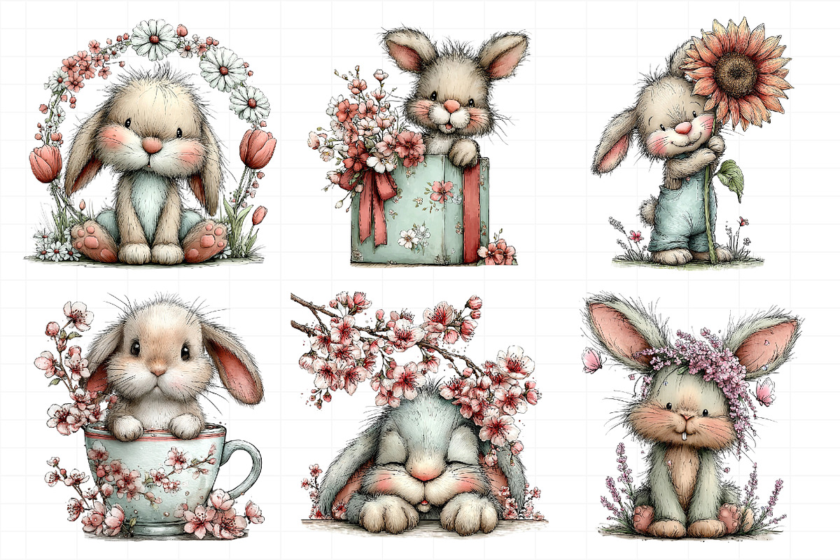 Bunny and Flowers Clipart Png, an Illustration by Daily.Designs (Photo 4 of 7)