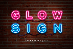 Neon Text Effect Brick Wall Mockup