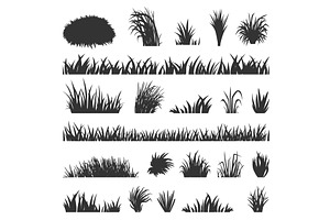 Grass Black Silhouettes. Bush