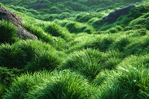 Lush green grass field with rocks na, a Photo by Pixeness Studio
