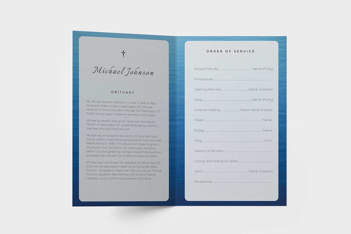Funeral Program Template Blue Ocean, a Brochure Template by inserenity (Photo 2 of 5)