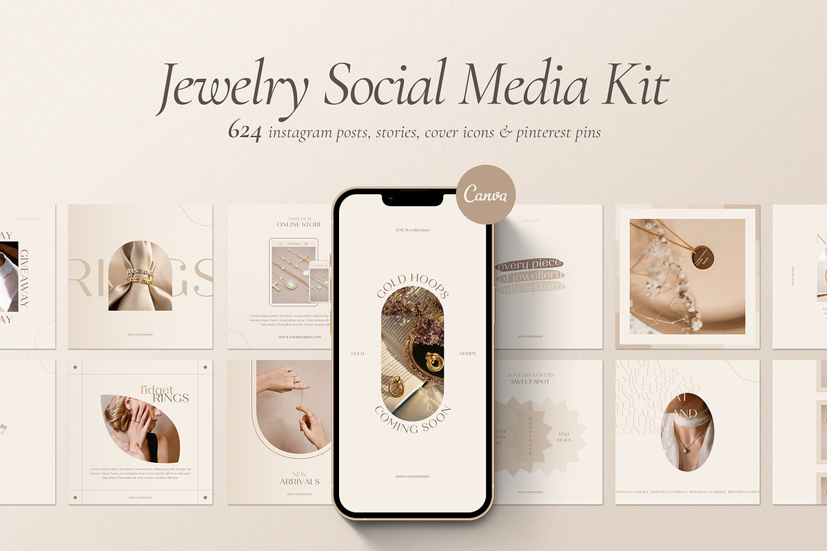 Jewelry Social Media Kit CANVA, a Social Media Template by Wildnun Studio (Photo 1 of 27)