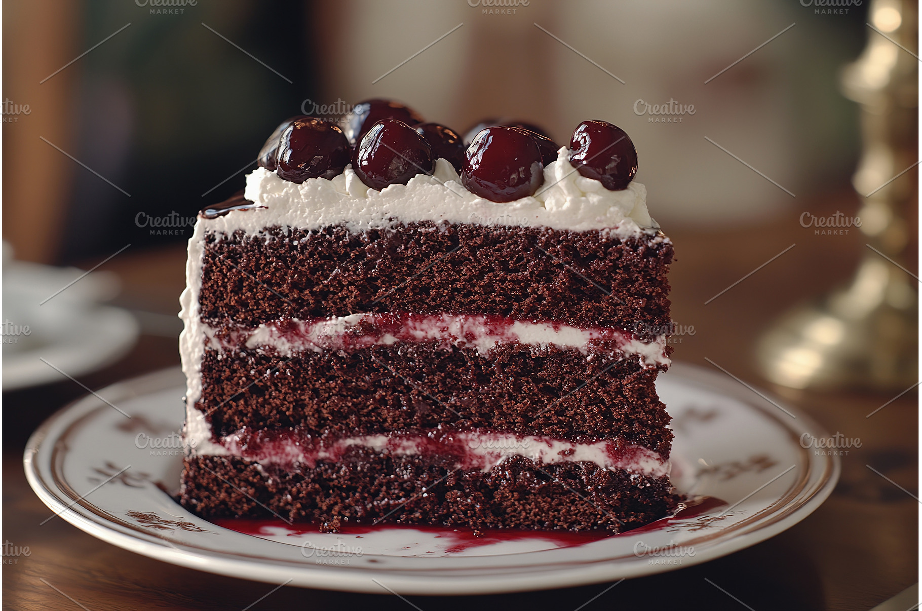 Decadent chocolate cherry cake slice, a Food & Drink Photo by Lermont51