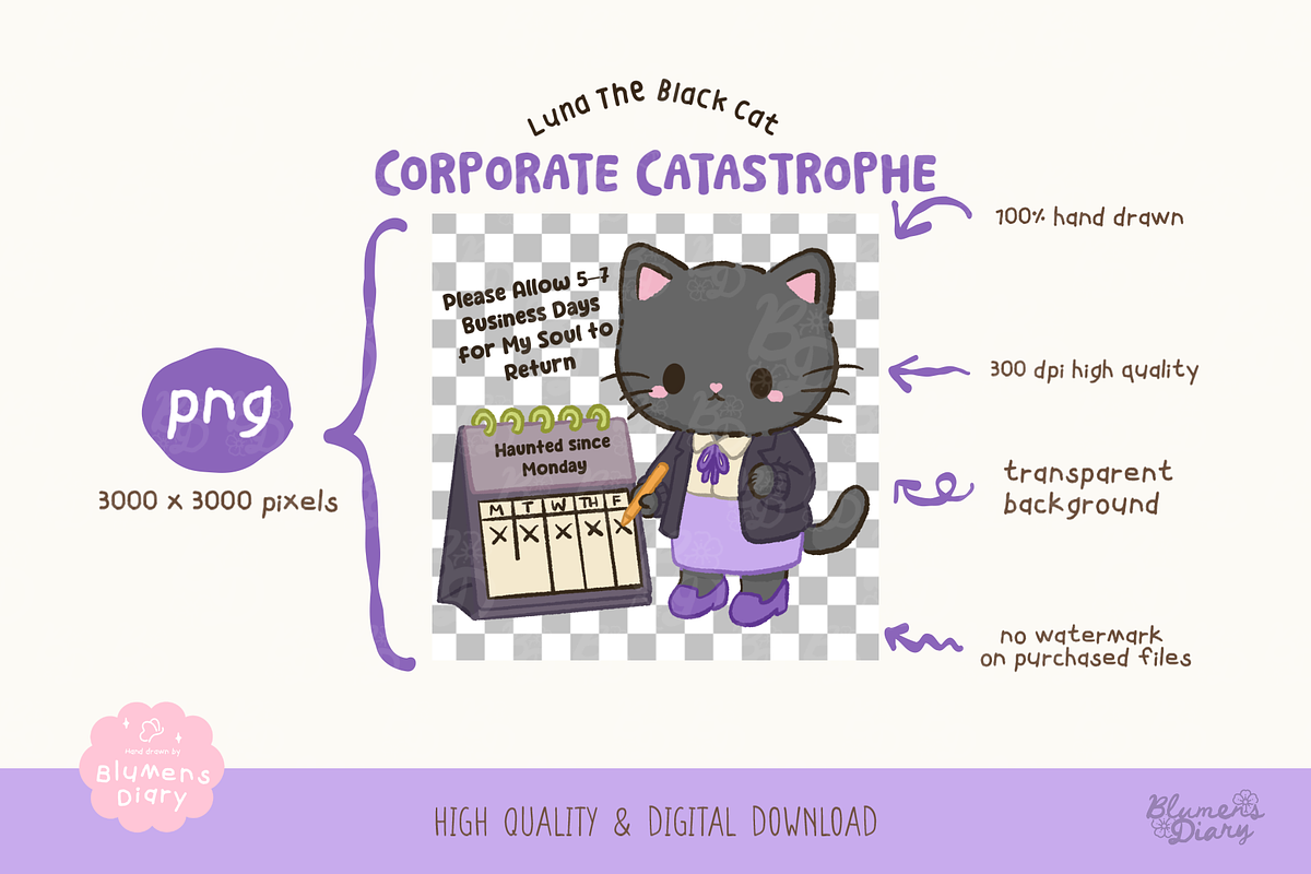 Office Halloween Black Cat Clipart, an Animal Illustration by Blumensdiary (Photo 3 of 6)