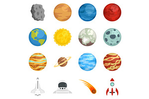 Planets Icon Set, Flat Style