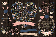 Navy & Blush Floral Heart & Banner, an Illustration by Amanda Ilkov (Thumbnail 2 of 4)