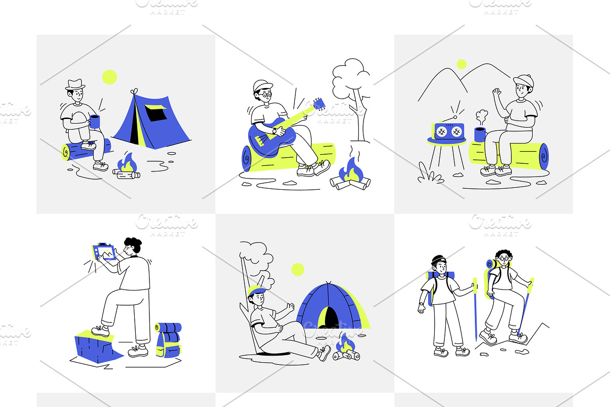 Animated Camping Illustration Set | Creative Market