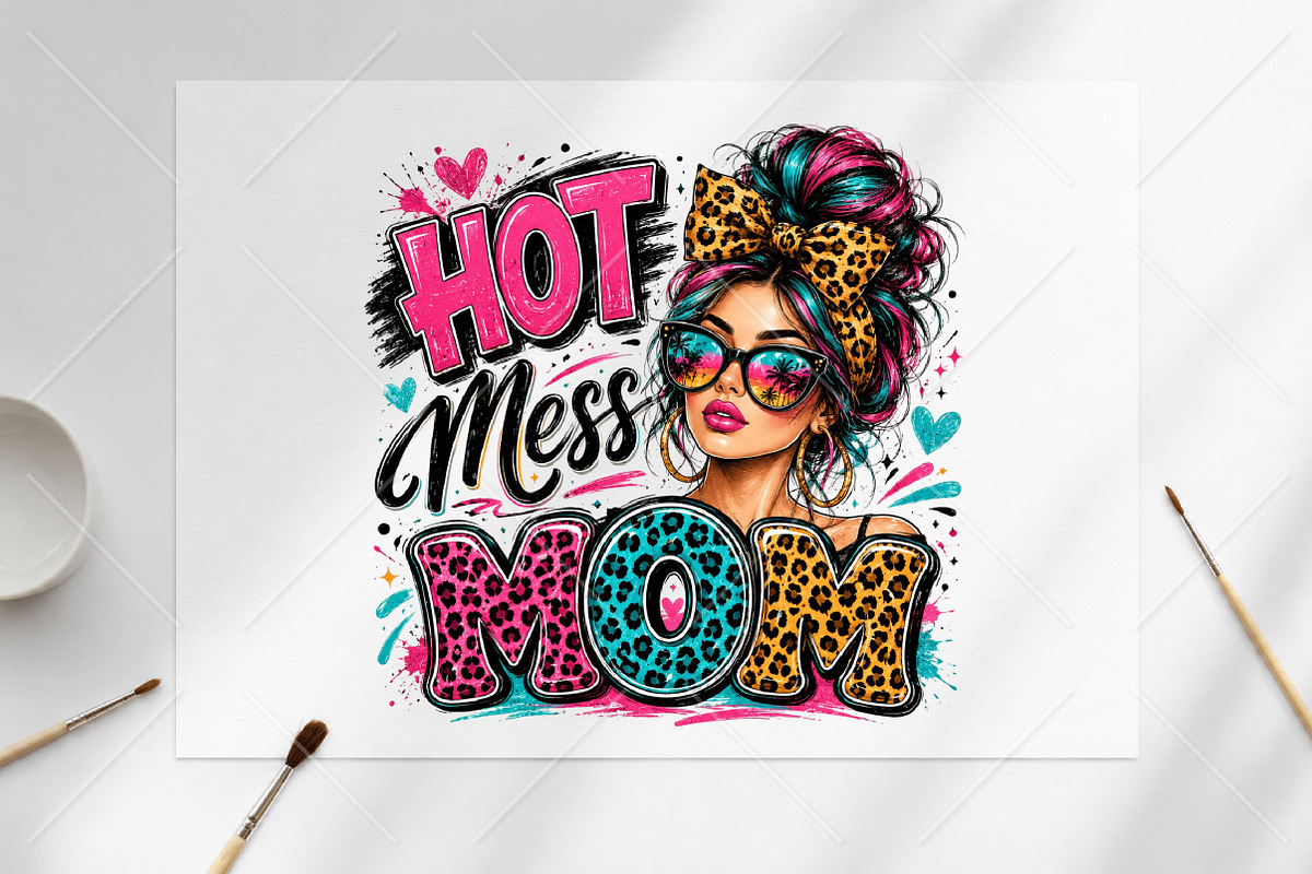 Hot Mess Mom Leopard Messy Bun Shirt, a Seasonal Illustration by Canvas Craft (Photo 6 of 6)