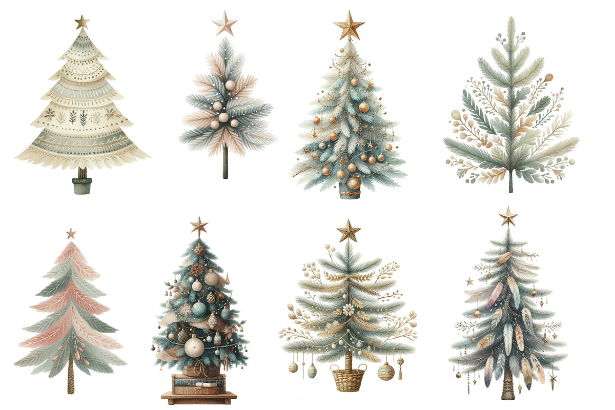 Watercolor Boho Christmas Trees, an Illustration by Designworld (Photo 3 of 5)