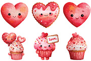 Watercolor Kawaii Valentine Clipart, an Illustration by CraftArtStudio (Thumbnail 3 of 6)