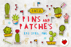 Set Fashion patches with cacti
