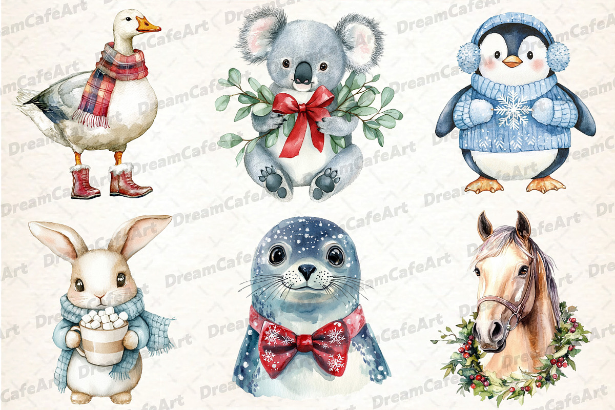 Christmas Animals Clipart, an Illustration by DreamCafeArt (Photo 2 of 7)