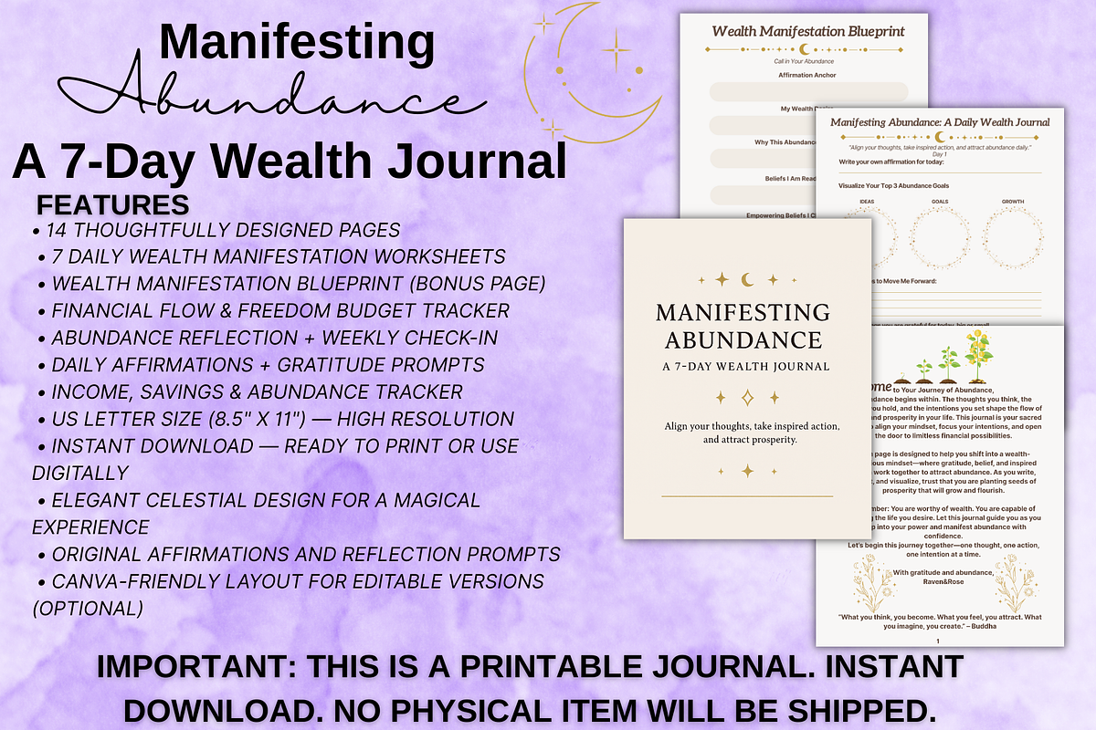 Manifesting Abundance: 7-Day Journal, a Stationery Template by Raven&RoseStudio (Photo 3 of 4)