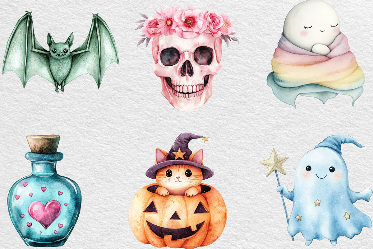 Pastel Halloween Cute Clipart, an Illustration by Black Bird Studio (Photo 5 of 6)