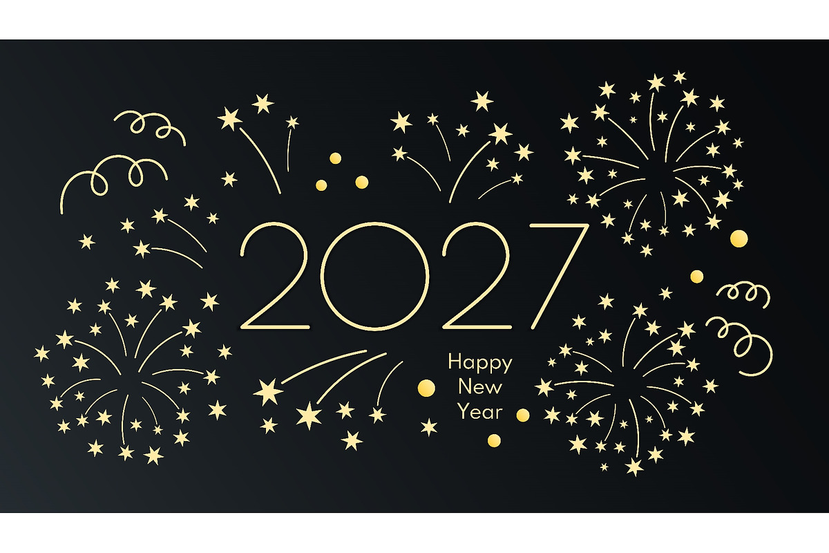 Golden fireworks, stars, 2027 Happy, a Seasonal Illustration by sceptical cactus (Photo 1 of 3)