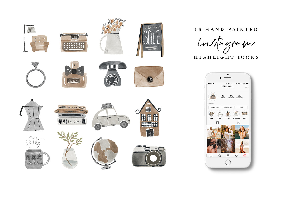 Watercolor Instagram Highlight Icons, a Work Illustration by beatriceviyiwi (Photo 1 of 4)