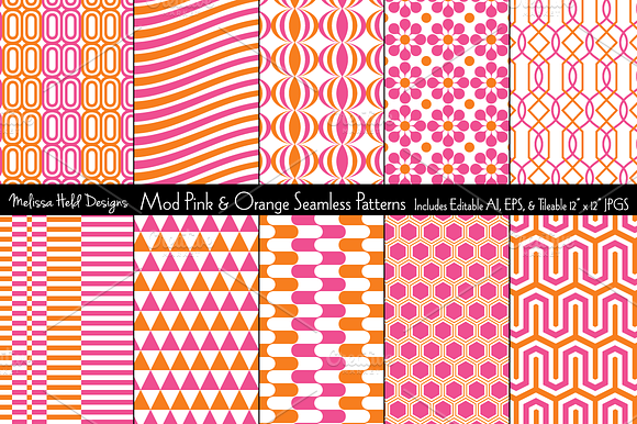 Seamless Pink Orange Mod Geometrics preview 7