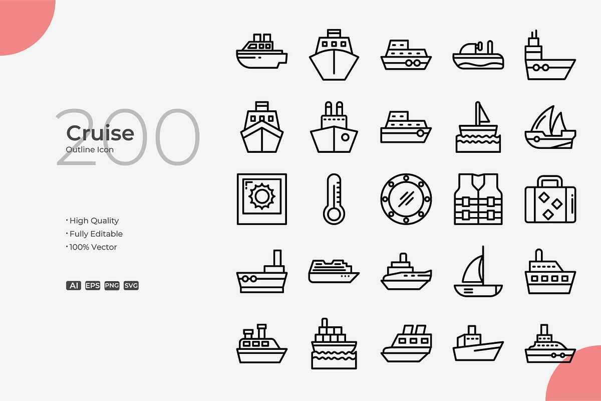 Cruise Outline Icons, an Outline Icon by Bloodline