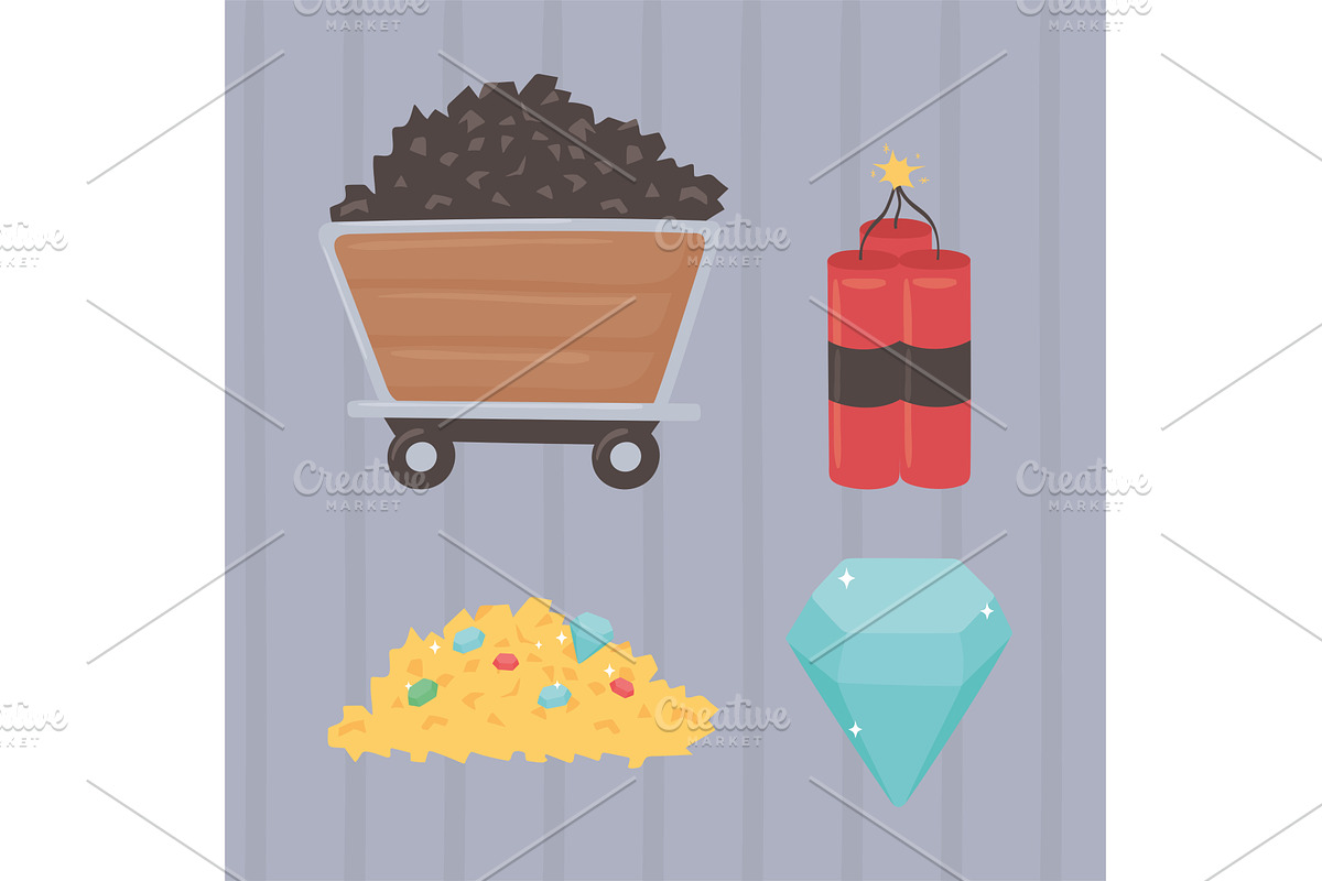 mining cart gems, an Illustration by studiogstock