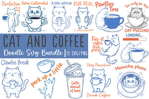 Cat and Coffee Line Art SVG Bundle, an Illustration by OK Design