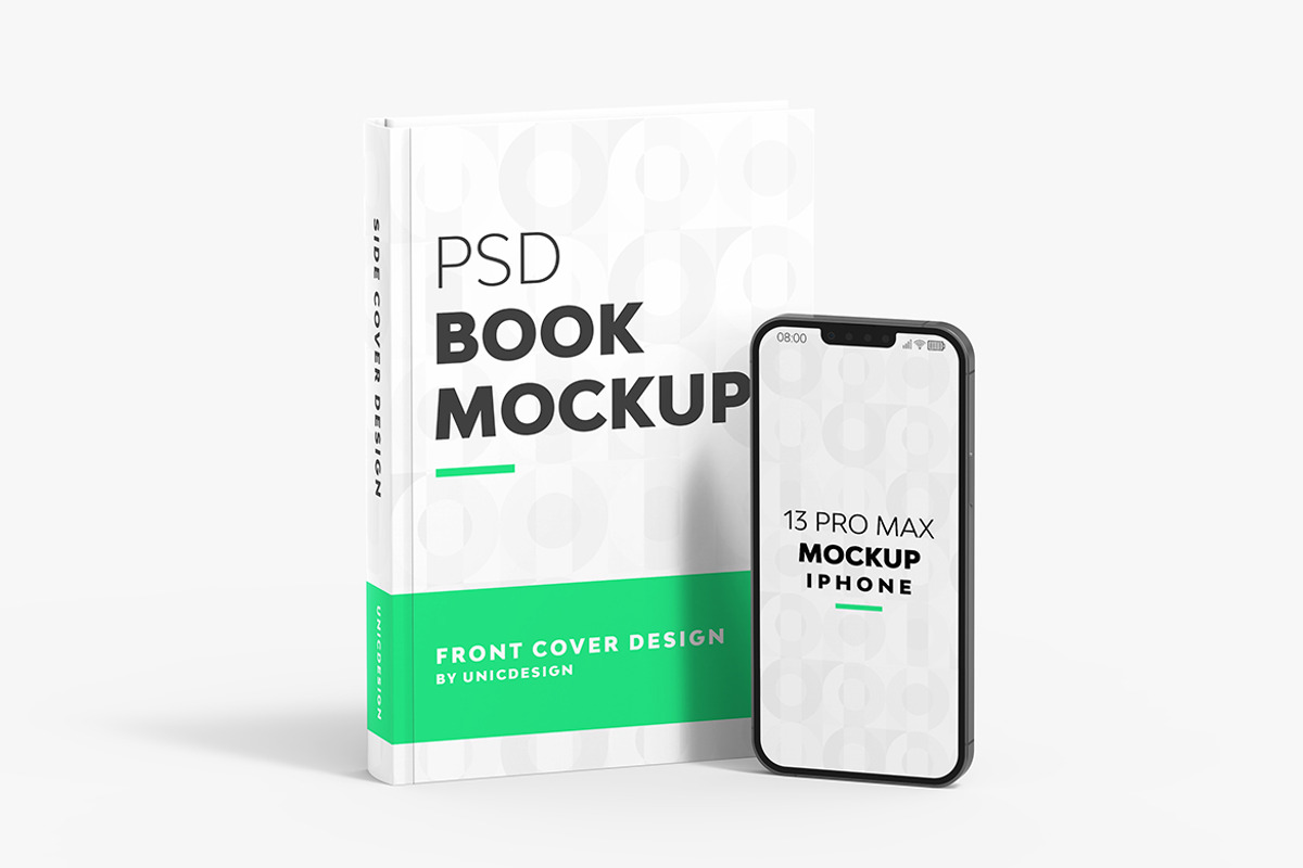 Book & iPhone 13 Mockup, a Books & Magazine Mockup by UnicDesign (Photo 4 of 6)