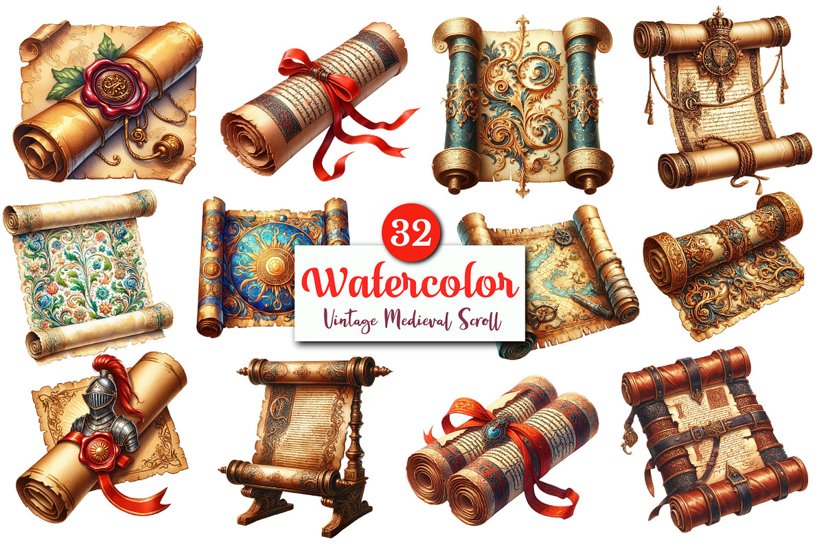 Vintage Medieval Scroll Clipart, a Graphic by CitraGraphics (Photo 1 of 4)