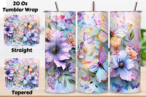 3D Floral Seamless Butterfly Tumbler