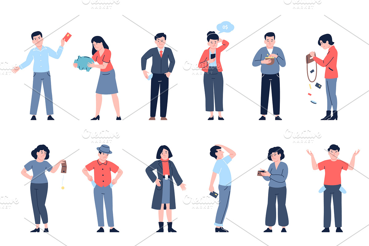 People with empty wallets. Men women, a Person Illustration by LadadikArt