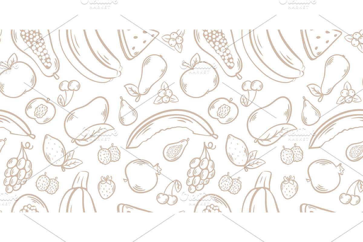 Seamless pattern with fruit and, a Food Illustration by Tati_Kli