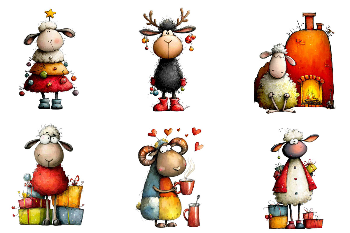 Funny Christmas Sheep Clipart, an Illustration by CreationArt (Photo 3 of 6)