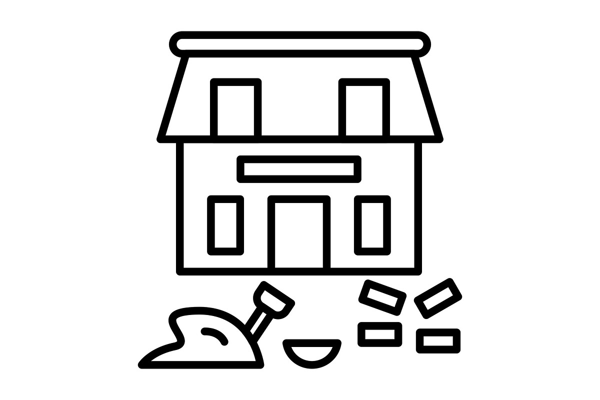 House Under Construction Line Icon, an Outline Icon by Pexelpy (Photo 1 of 2)