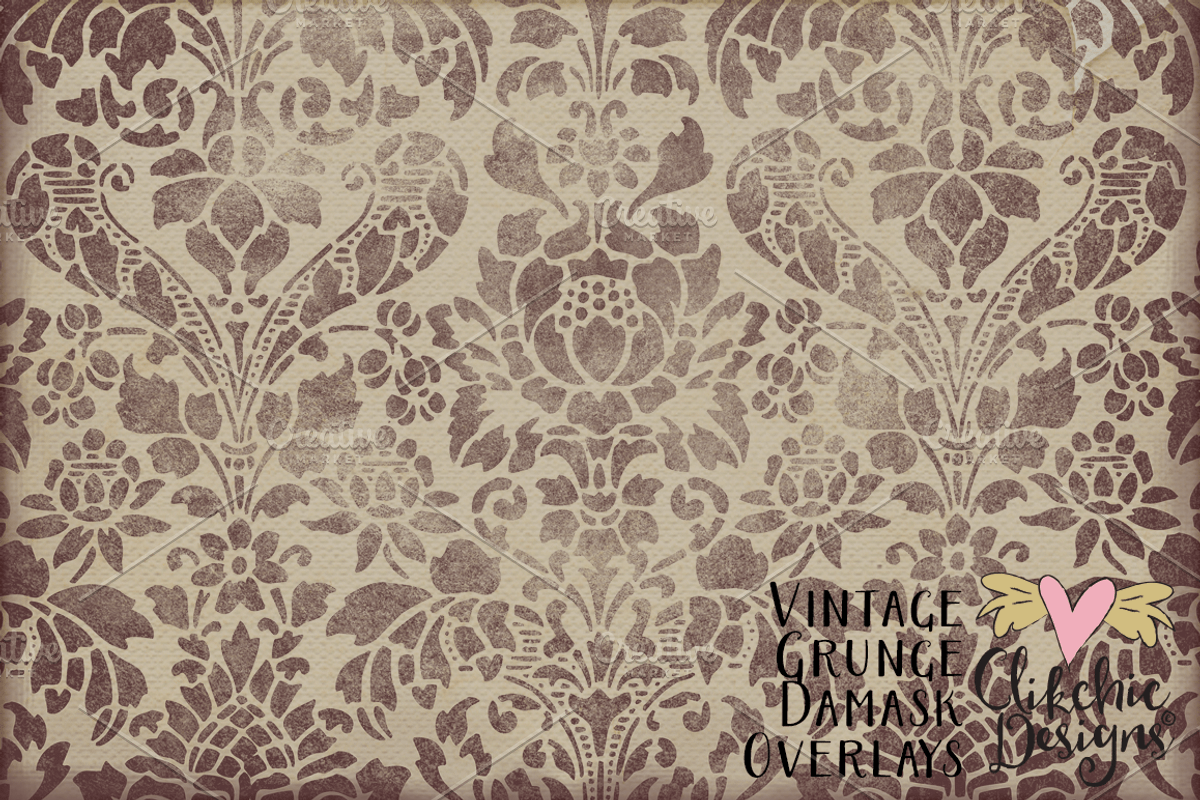 Vintage Grunge Damask Overlays preview 3