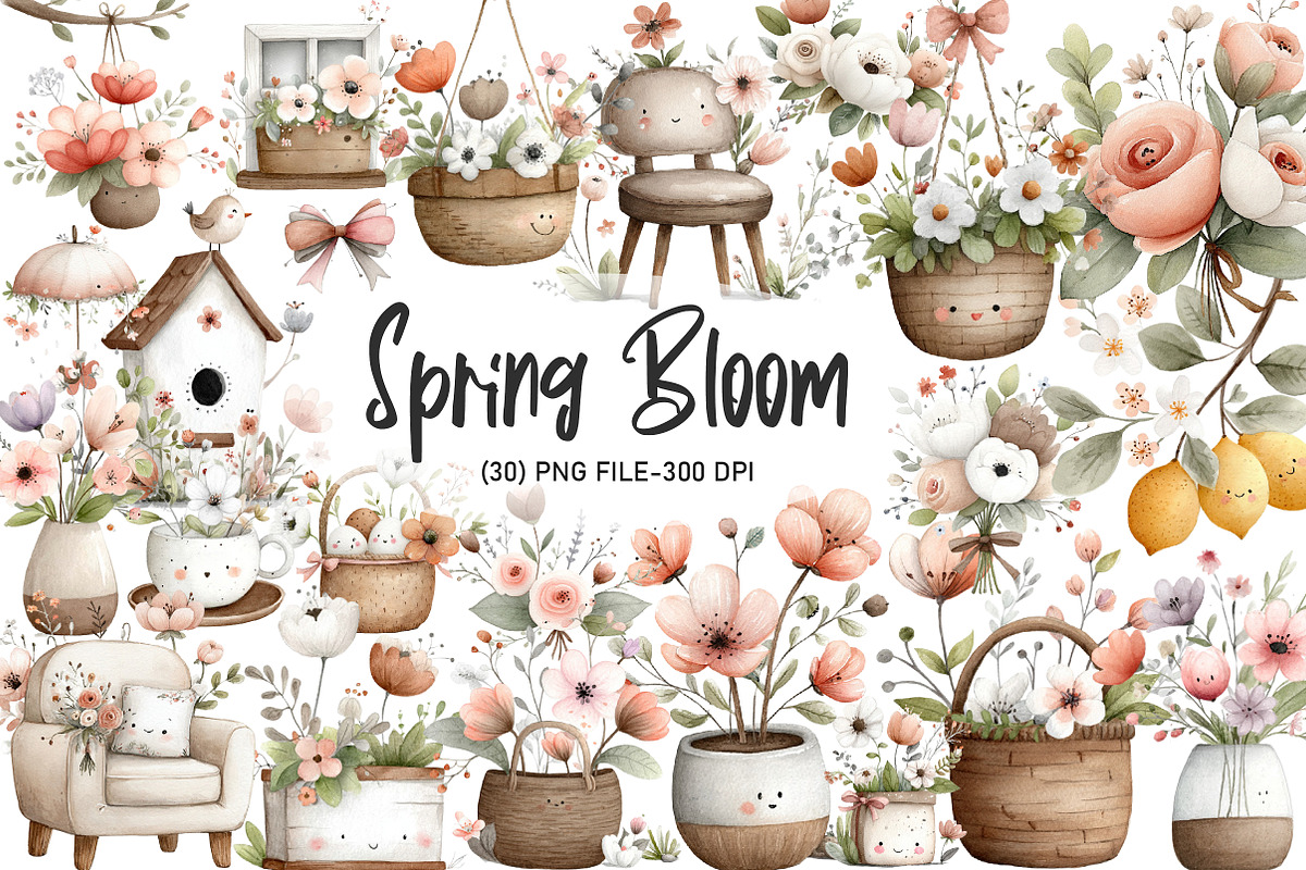 Spring Bloom Watercolor Clipart, an Illustration by Designworld (Photo 1 of 6)