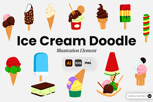 Ice Cream Doodle Hand Drawn, a Food Illustration by SLAB! Design