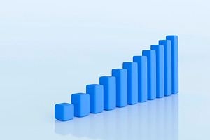 Minimal 3D Blue Bar Chart on Light Background – Growth Concept, a Business Photo by RF Images