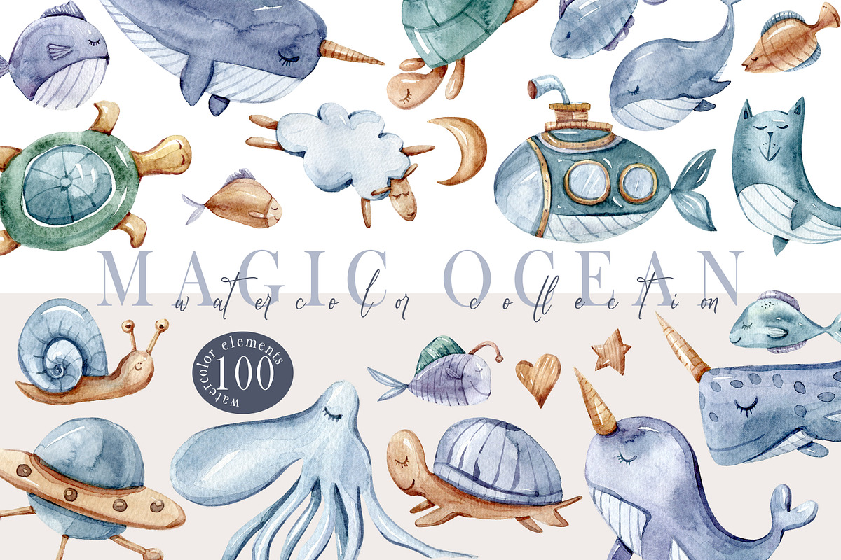 SALE! Watercolor nautical collection, an Animal Illustration by Tiana Geo (Photo 1 of 27)