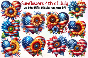 Sunflowers 4th of July Clipart, an Illustration by Sublimation Artist