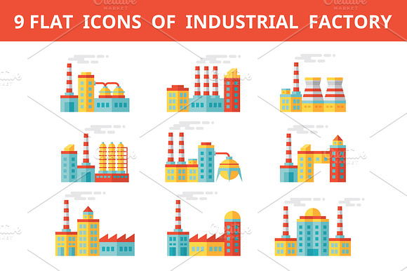 Industrial Factory Flat Icons preview 2